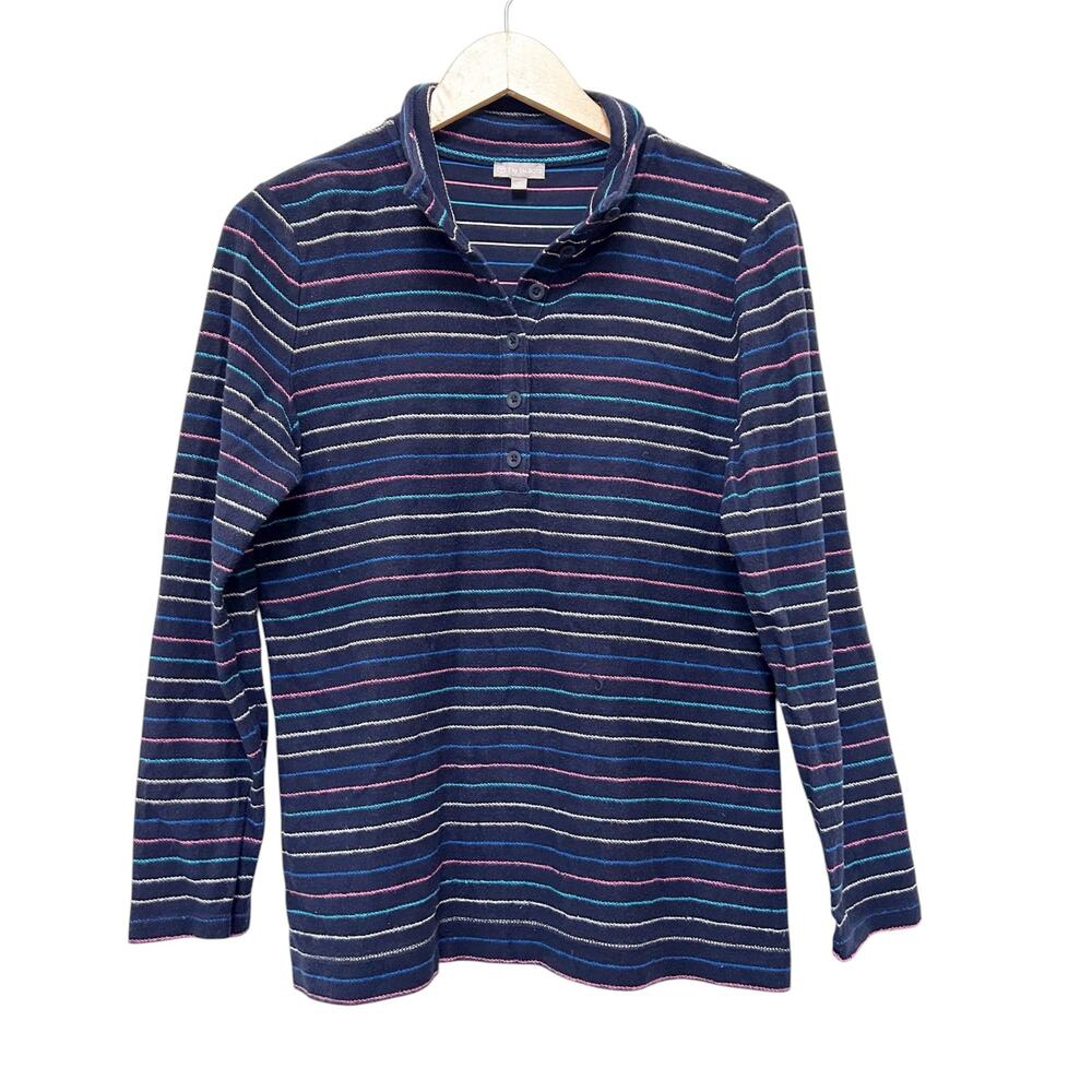 T by Talbots Navy Striped Popover Sweater Sz M